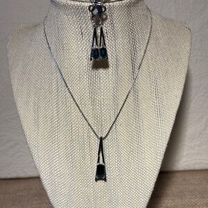 Elegant Silver and Green Jewelry Set signed by Avon